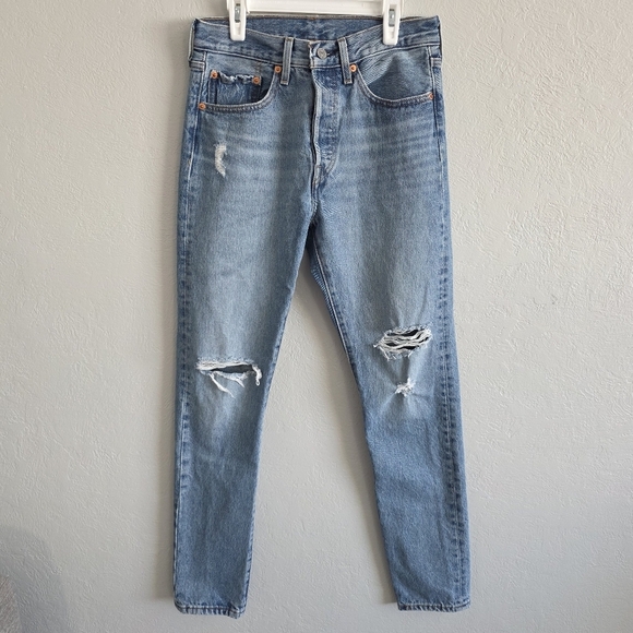 Levi's Denim - Levis Womens 501 Skinny Tapered Button Fly Distressed Blue Denim Jeans Sz 27x30